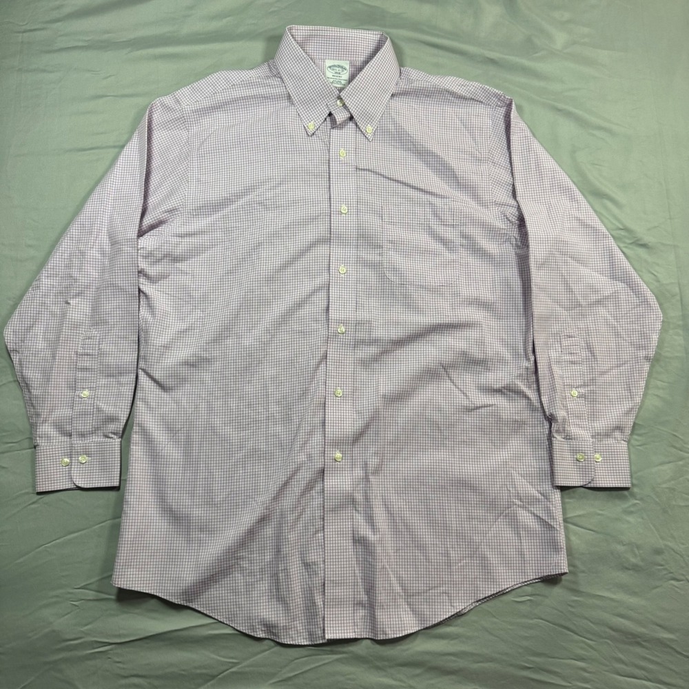 Brooks Brothers Regent Plaid Dress Shirt Mens 16.5 2/3 Purple Micro Check Cotton - Picture 2 of 7